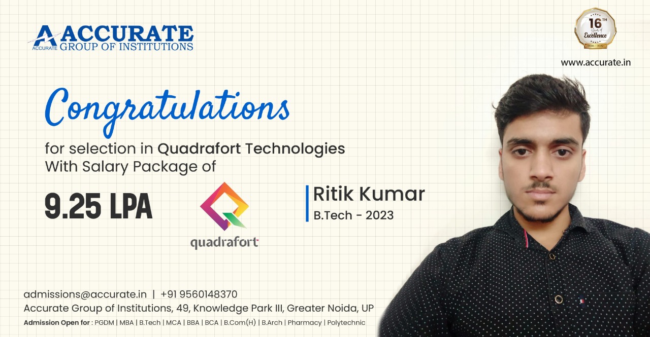 Ritik Kumar Placement in Quadrafort Technologies
